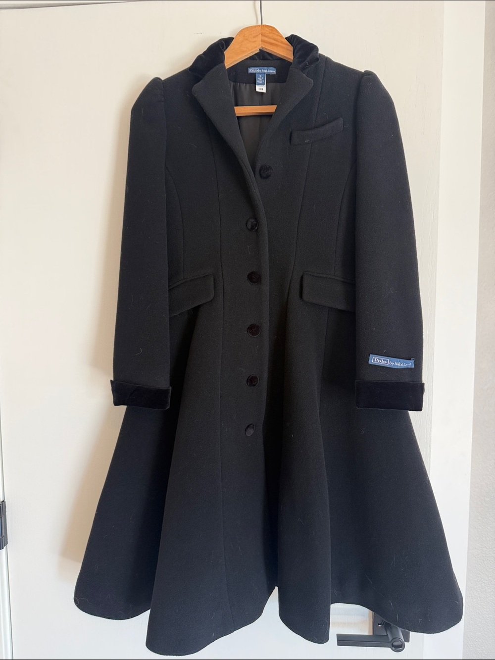 Polo by Ralph Lauren Black Wool Fit-and-Flare Trench Coat